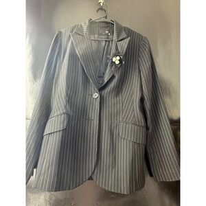 HM Womens Black Pinstripe Blazer Single Button Professional Work Jacket Suit L